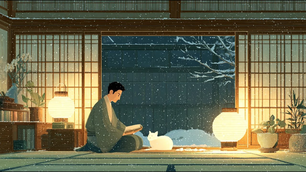 【和風Lo-fi】雪の夜と灯りの図書館｜Japanese Lofi for Sleep & Relax 🌙❄️