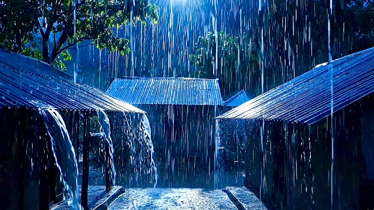 Heavy Rooftop Rain at Night 🌧️ | RAIN SOUND For Deep Sleep, Stress Relief, Relax | 10 Hours 🌧️