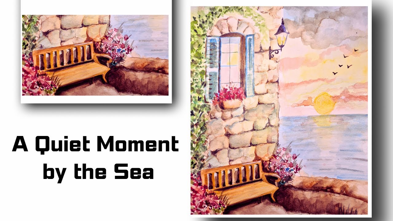 Watercolour Sea view Landscape | Relaxing Painting Process