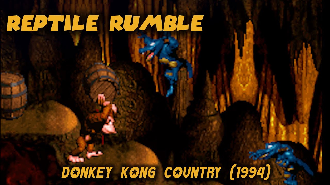DONKEY KONG COUNTRY (1994) level 1-3 Reptile Rumble - all bonuses and K-O-N-G