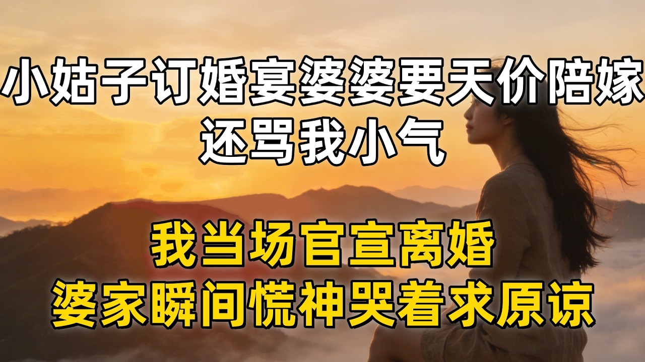 小姑子订婚宴婆婆逼要天价陪嫁，还骂我小气，我当场官宣离婚，婆家瞬间慌神哭着求原谅