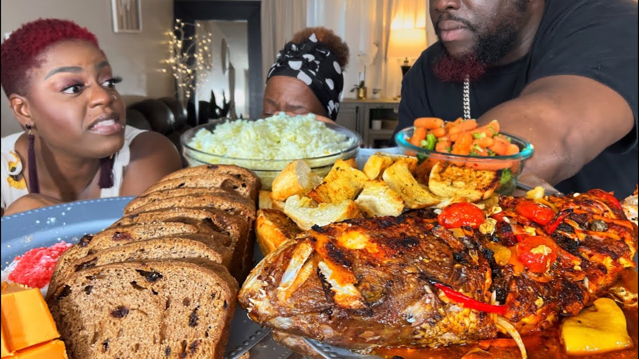 AN EASTER MUKBANG SOMETHING.. || HUGE FRIED SNAPPER || BUN & CHEESE || JAMAICAN FOOD || EATING SHOW!