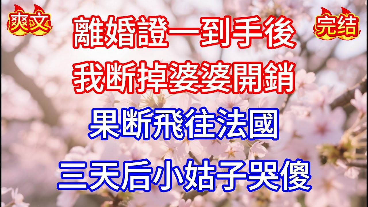 【爽文】離婚證一到手後，我断掉婆婆開銷，果断飛往法國，三天后小姑子哭傻#情感故事 #人生感悟