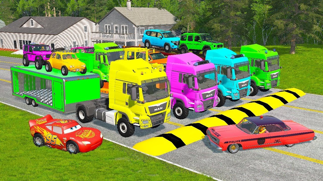 Flatbed Truck McQueen | Перевозка на грузовике — Выбоина против машины №27 | Геймплей BeamNG.Drive