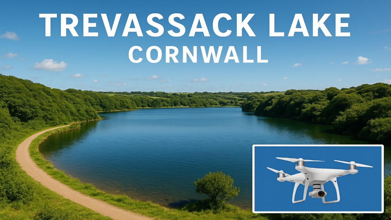 England UK Trevassack Lake, The Lizard, Cornwall Aerial Footage