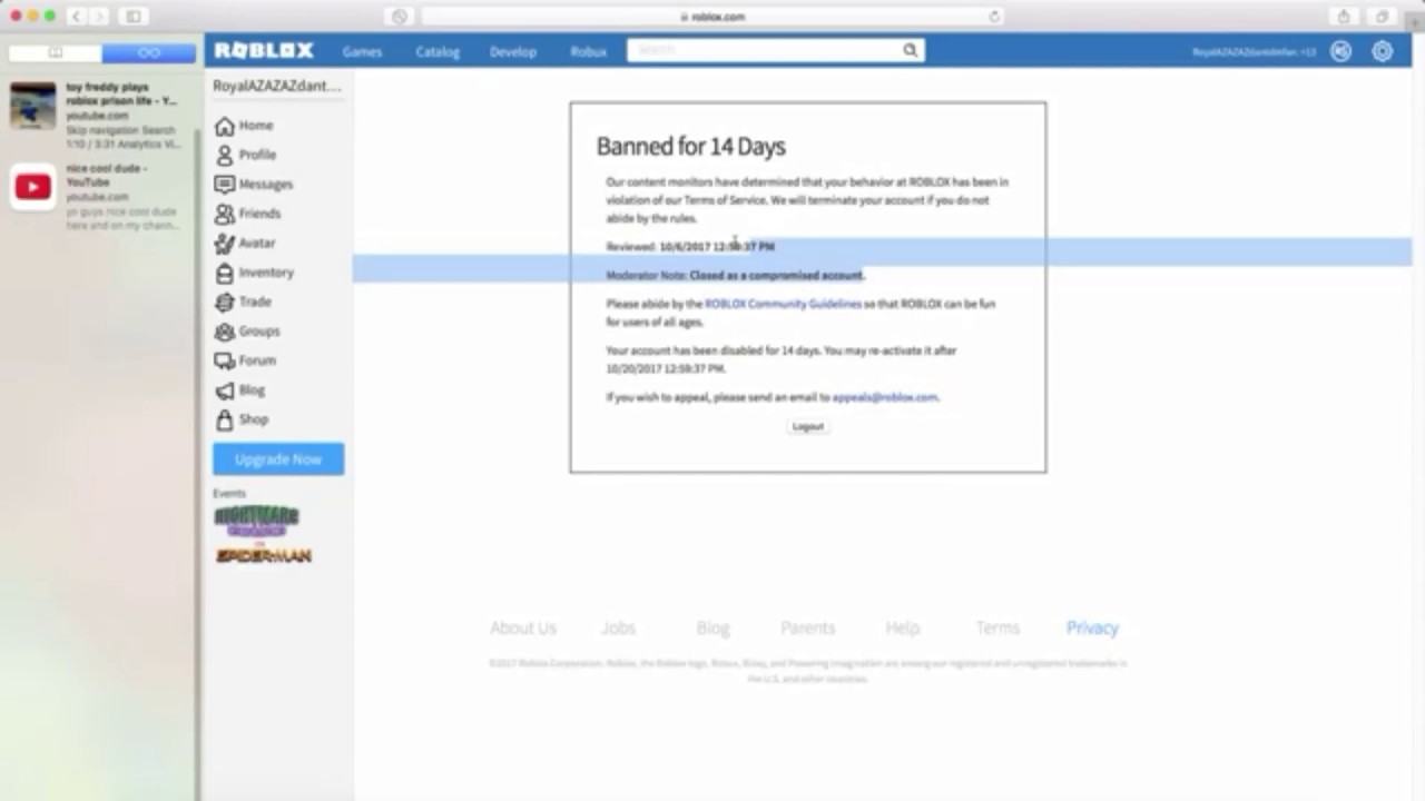 Kid Get Banned From ROBLOX For 14 Days...