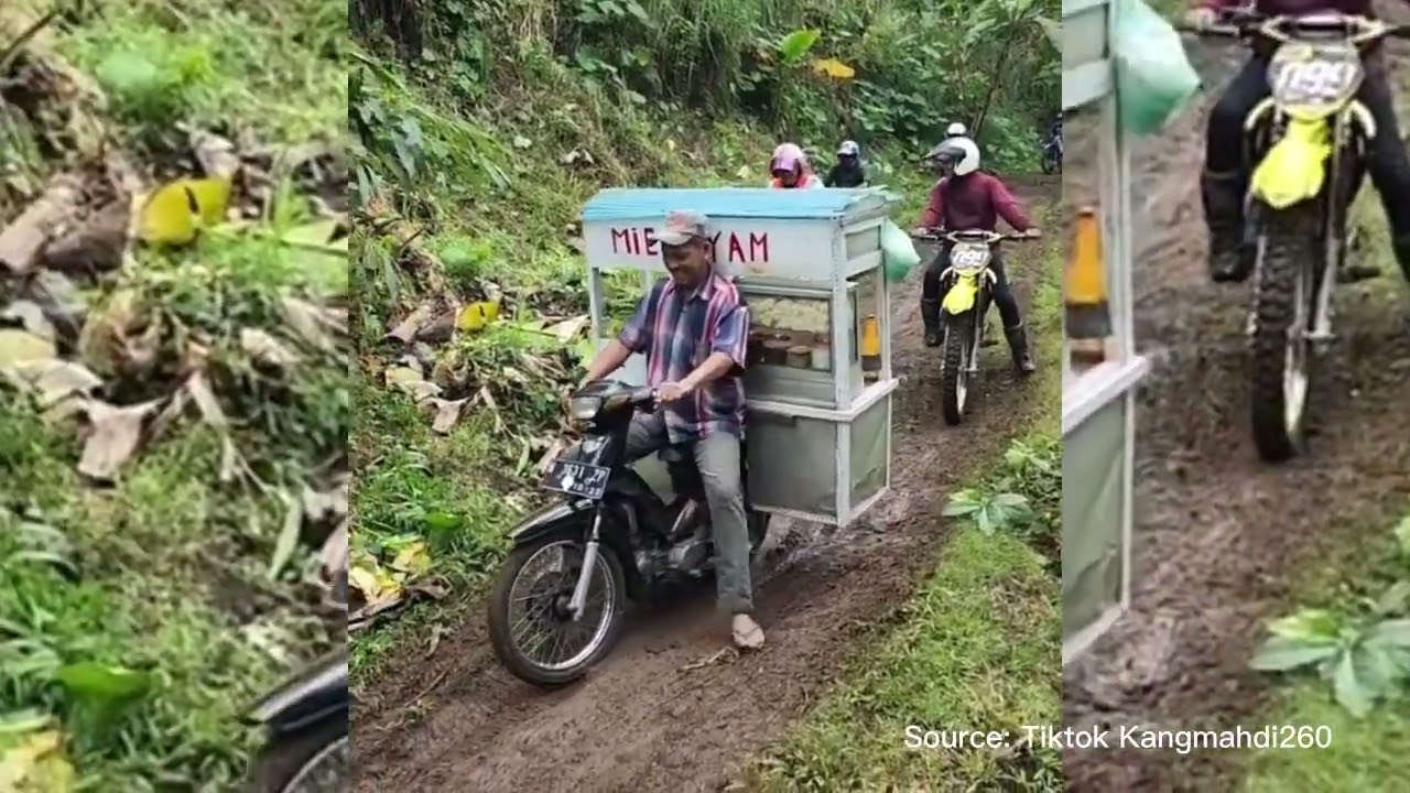 Viral! Tukang Bakso Lewati Jalur Trail dan Salip Peserta Trail Lainnya
