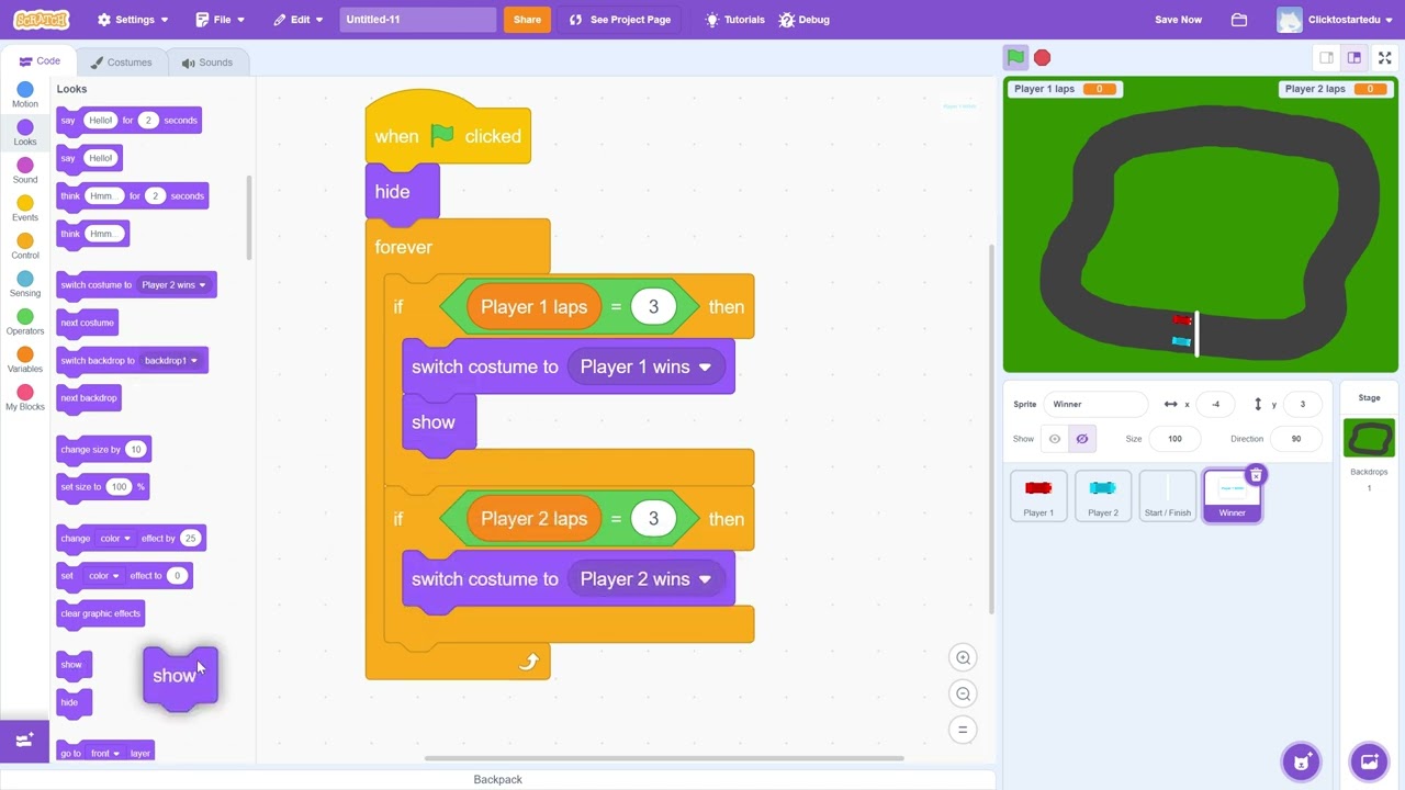 Build a 2 PLAYER top-down racing game in SCRATCH - PART 5