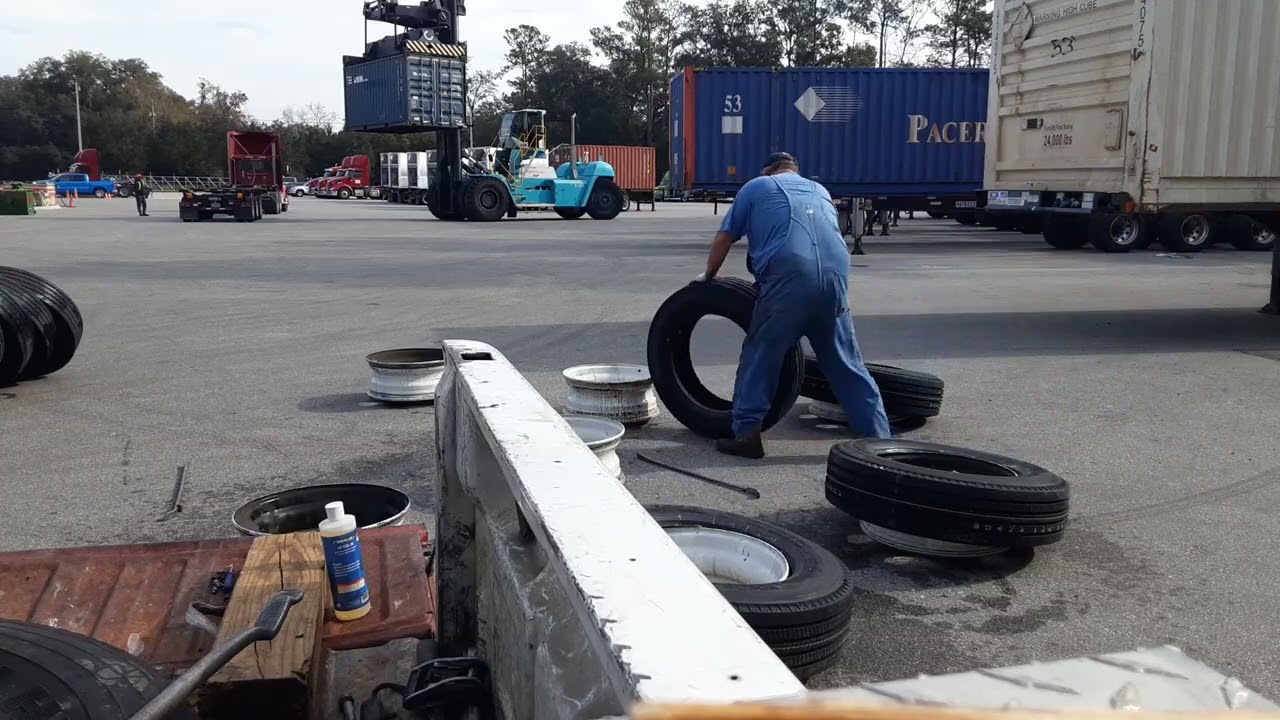 8 Semi tires changed in under 15 minutes.
