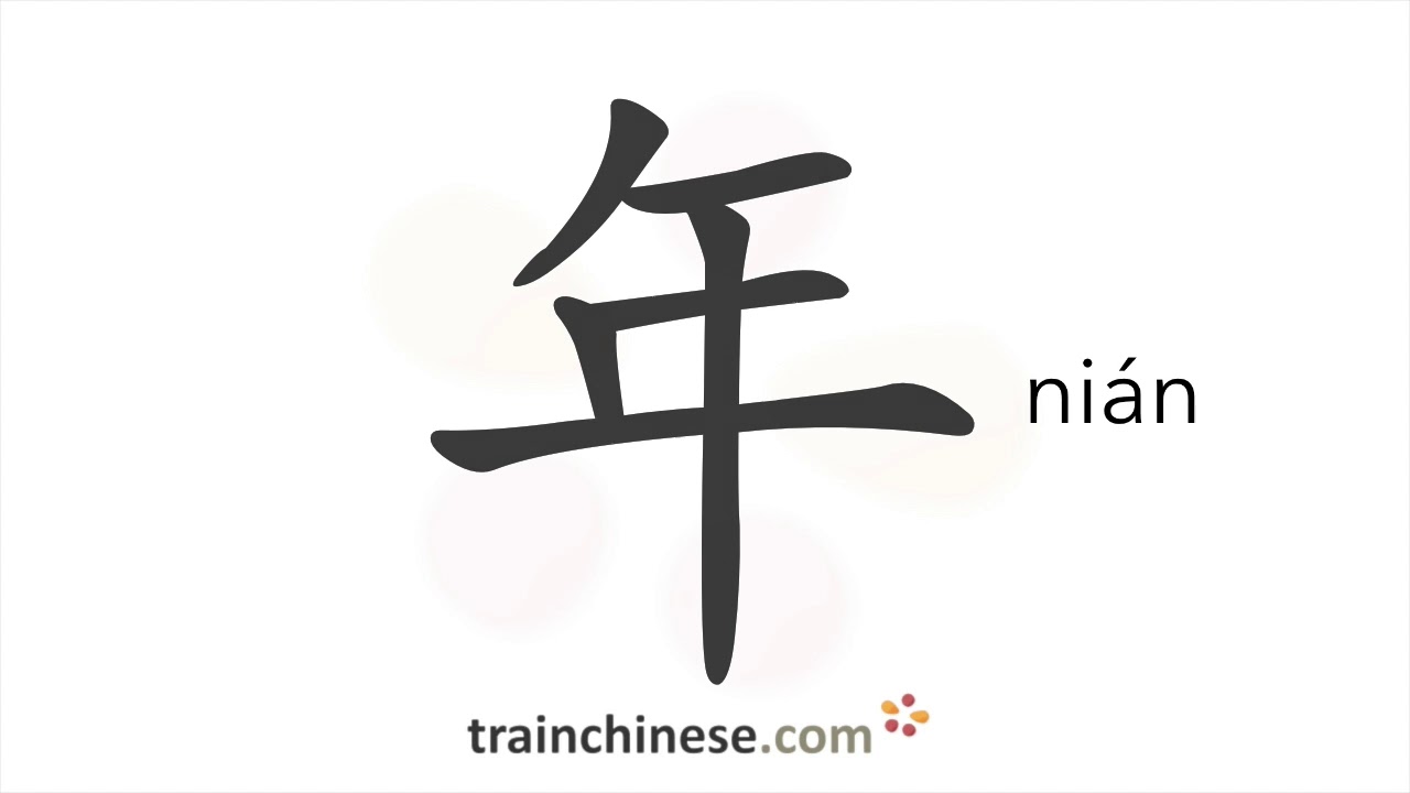 Как писать 年 (nián) – год – порядок черт, радикал, примеры и аудиозаписи