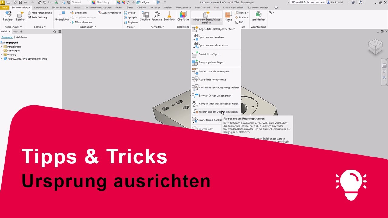 Inventor Tipp: Bauteil schnell & sauber am Ursprung ausrichten