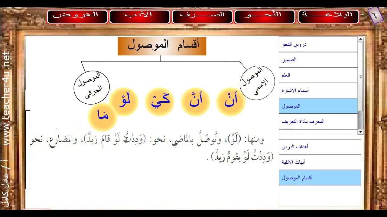 لغة عربية | نحو  | الموصول للصف الأول الثانوي  | الموصولات الحرفية