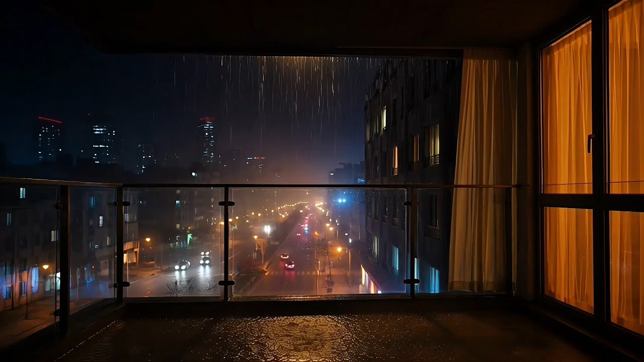 Fall Asleep in Minutes 🌧️ Rainy City Night from Cozy Balcony | Relaxing Rain Sounds for Deep Sleep