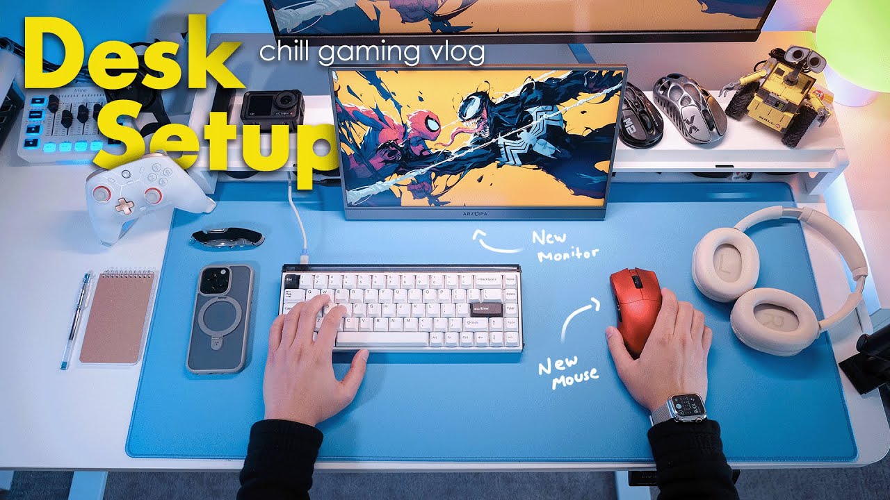 Desk Setup ☁️ Arzopa Z1FC Space Gray 144Hz Portable Monitor | EWEADN S9 Ultra | Chill Gaming Vlog