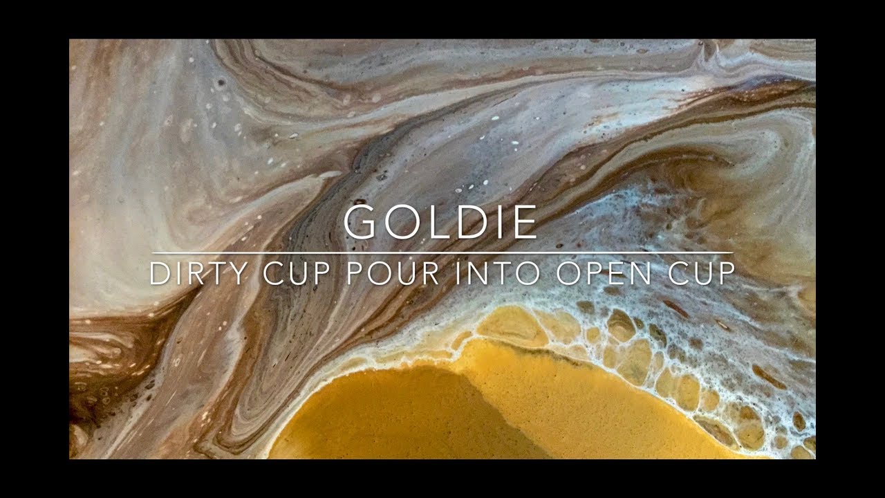 ( 53 ) Fluid acrylic pour painting -  Dancing Goldie in HD quality - Dirty cup pour into open cup