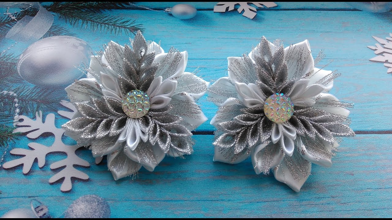 Новогодняя снежинка, бантики  Канзаши МК / Christmas snowflake bows