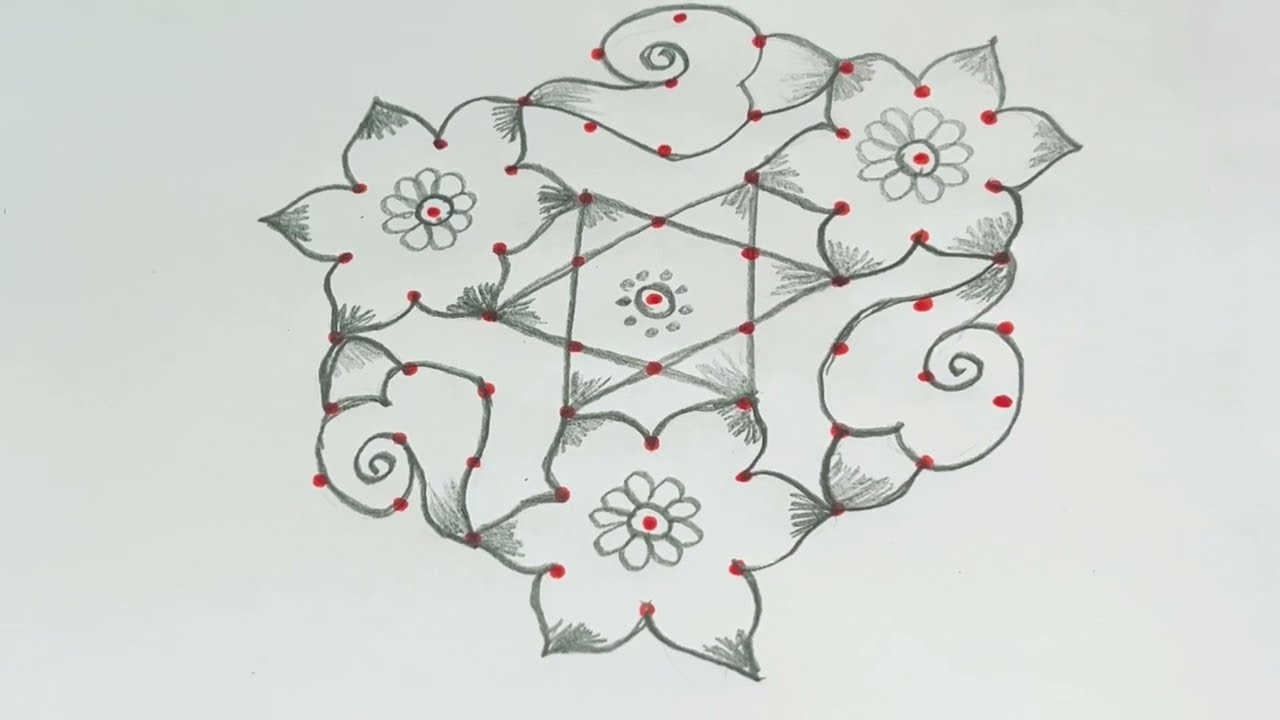 9-5 dots Simple lotus 🪷 and Shankham 🐚 rangoli 