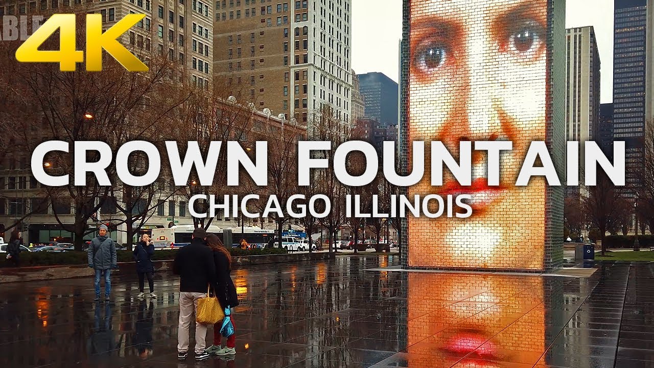 CHICAGO - Crown Fountain in Millennium Park, Downtown Chicago, Illinois, USA, Travel, 4K UHD