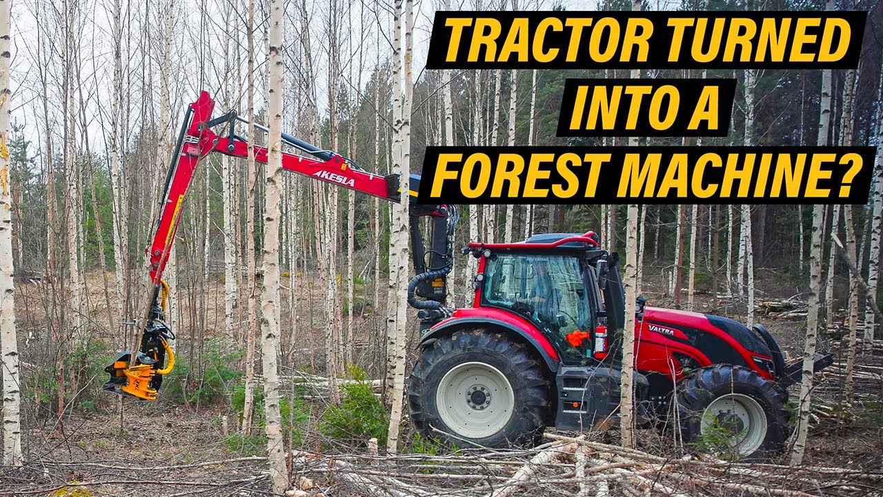 Thinning with a Tractor - TMK 200-H + Valtra with Tractor Crane