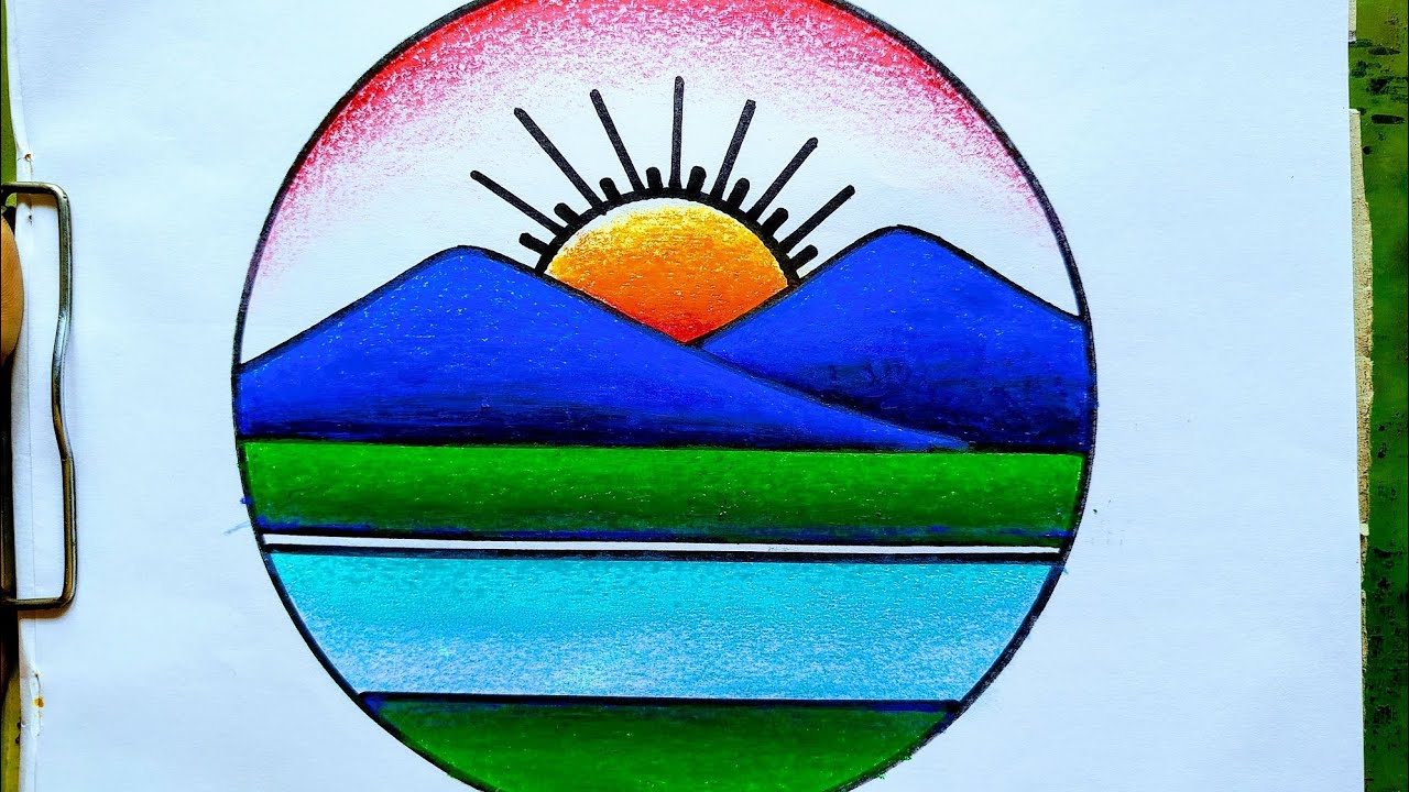 Sunset drawing simple / Sunset drawing scenery 