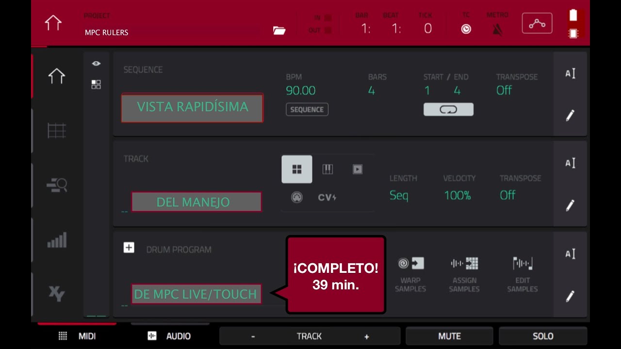 TUTORIAL EN ESPAÑOL Y GUIA RÁPIDA DE USO DE MPC LIVE, MPC TOUCH, MPC ONE & MPC X