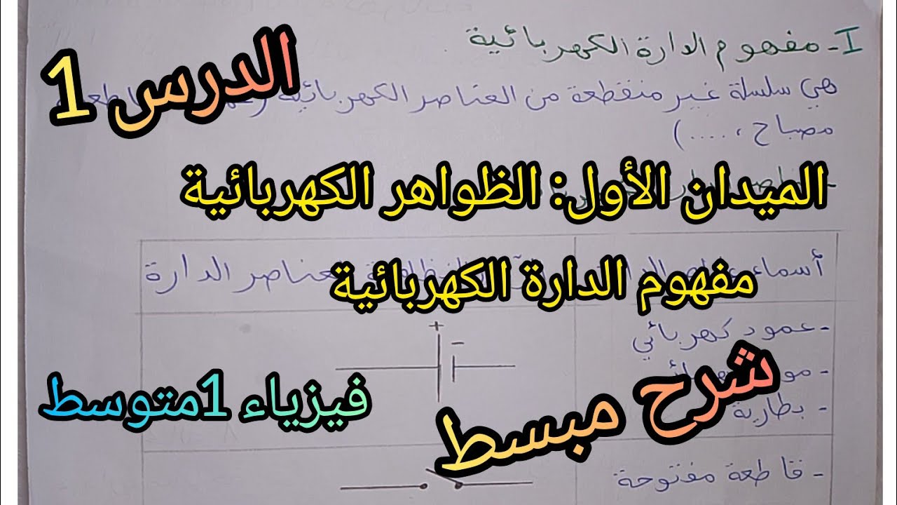 مفهوم الدارة الكهربائية فيزياء 1 متوسط