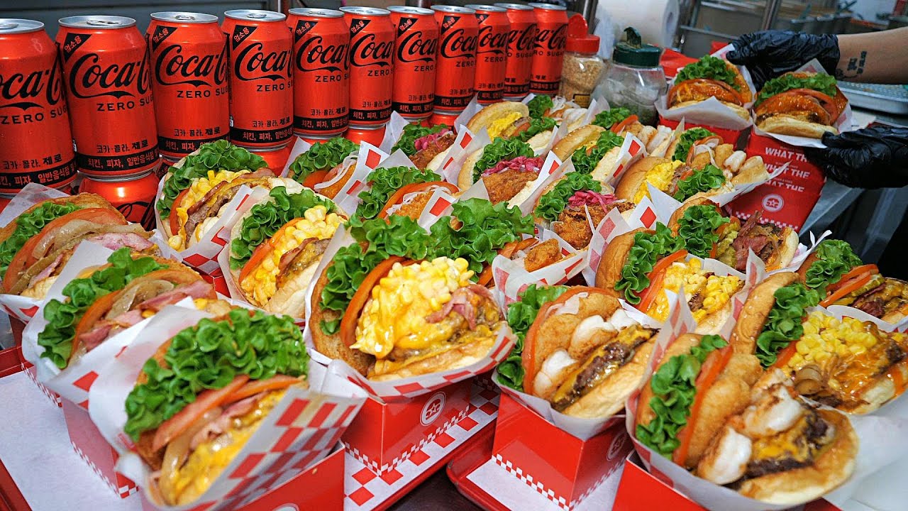 Настолько щедрый, что мясо льется через край! Чизбургер в американском стиле / корейская уличная еда