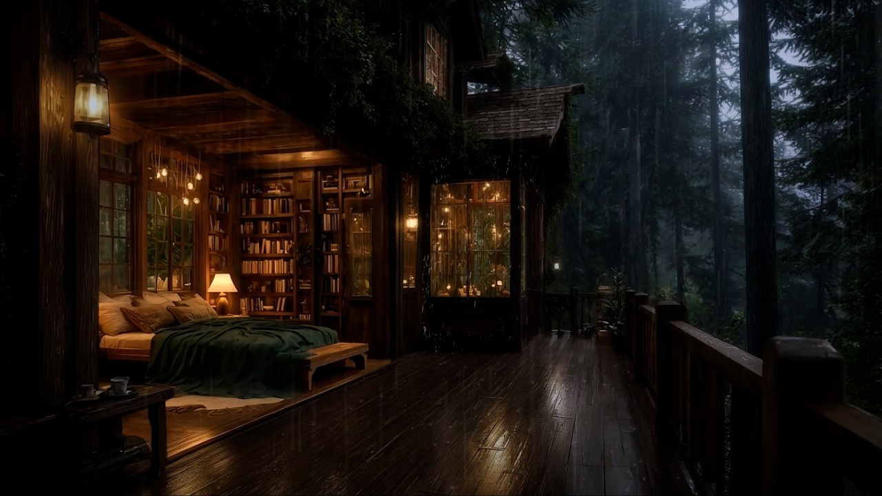 Heavy Rain on Forest Cabin 🌲 Relaxing Rain Sounds for Deep Sleep (3 Hours, No Ads)