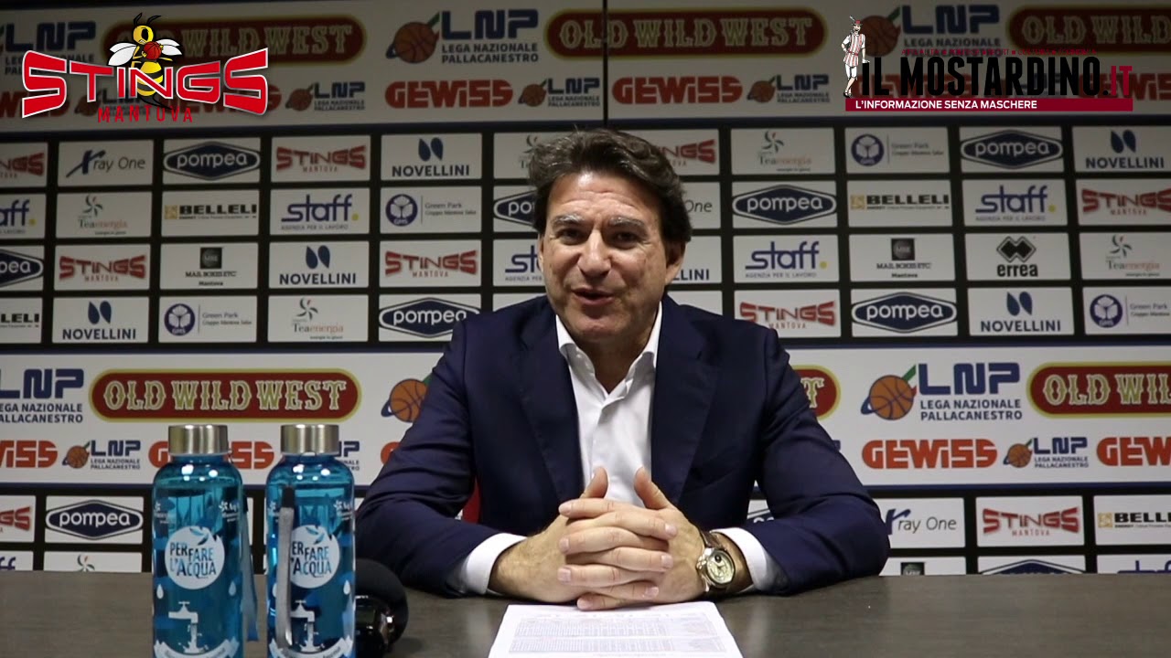 Post-partita di Pompea Mantova - Unieuro Forlì con coach Finelli, Visconti e Raspino