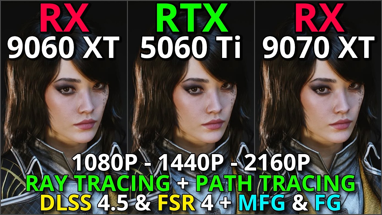 RX 9060 XT vs RTX 5060 Ti vs RX 9070 XT | Ray Tracing, FSR 4, DLSS 4.5, FG & MFG | 1080p, 1440p & 4K