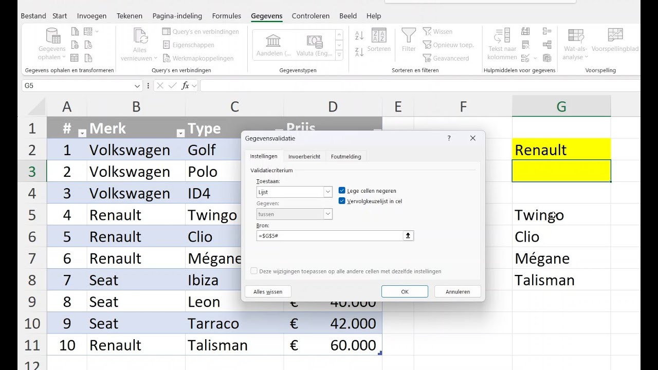 Afhankelijke dropdown lijst (keuzelijst)