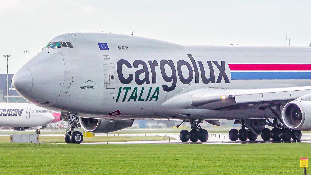 (4K) The Boeing 747 going strong at Schiphol airport - Cargolux 747’s landing and take-off!
