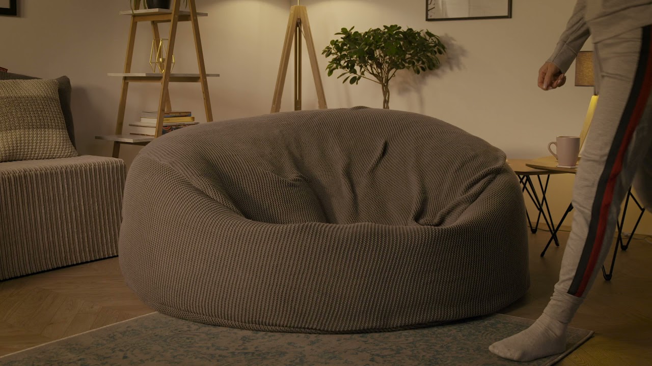 Getting comfy in a Loungepug Bean Bag