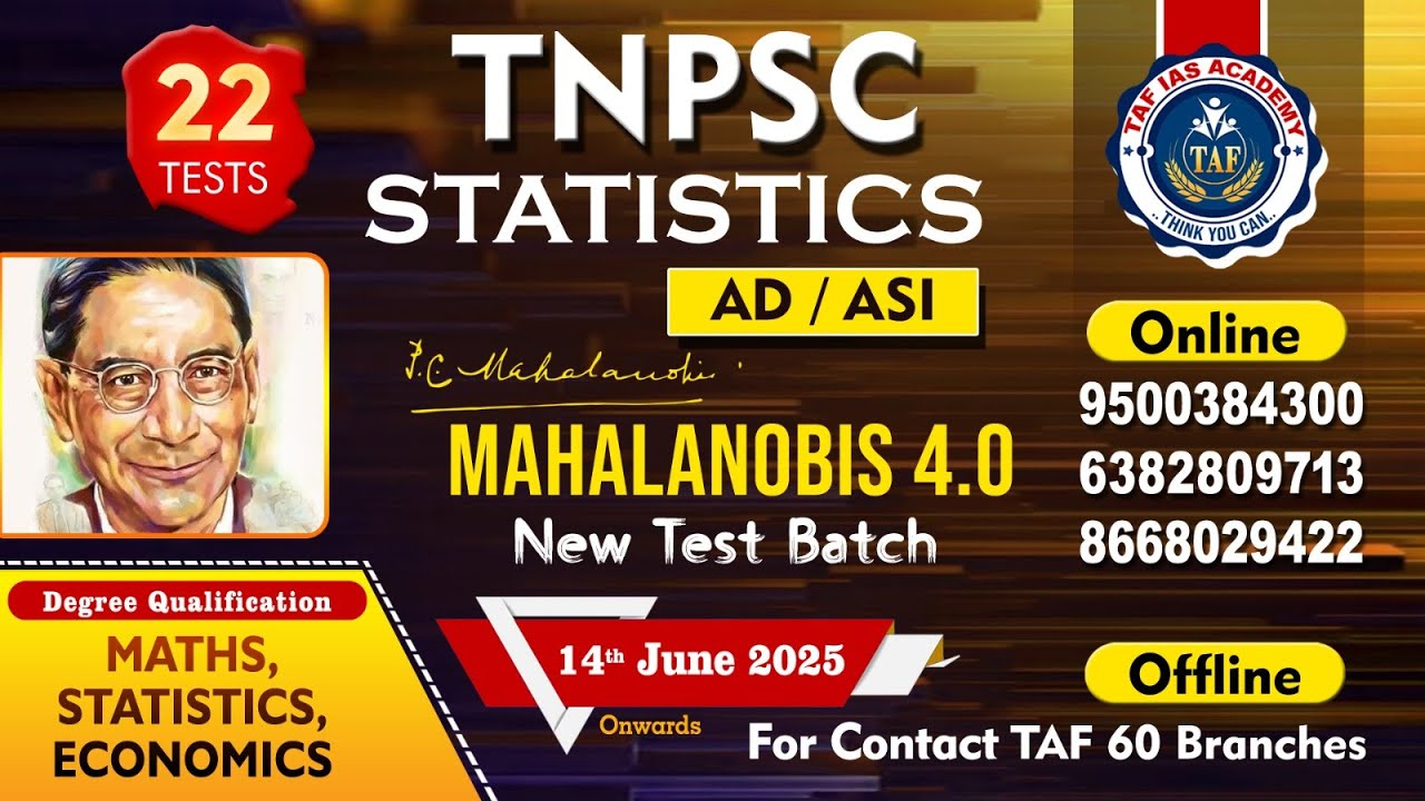 TNPSC  | STATISTICS | AD/ASI | MAHALANOBIS 4.0 NEW TEST BATCH | TAF IAS ACADEMY
