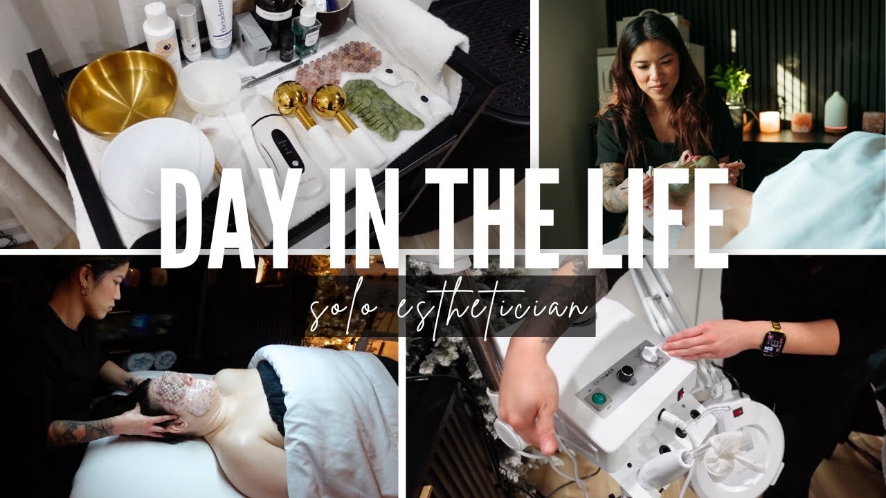 DAY in the life of a SOLO ESTHETICIAN: fully booked day, room + facial cart setup