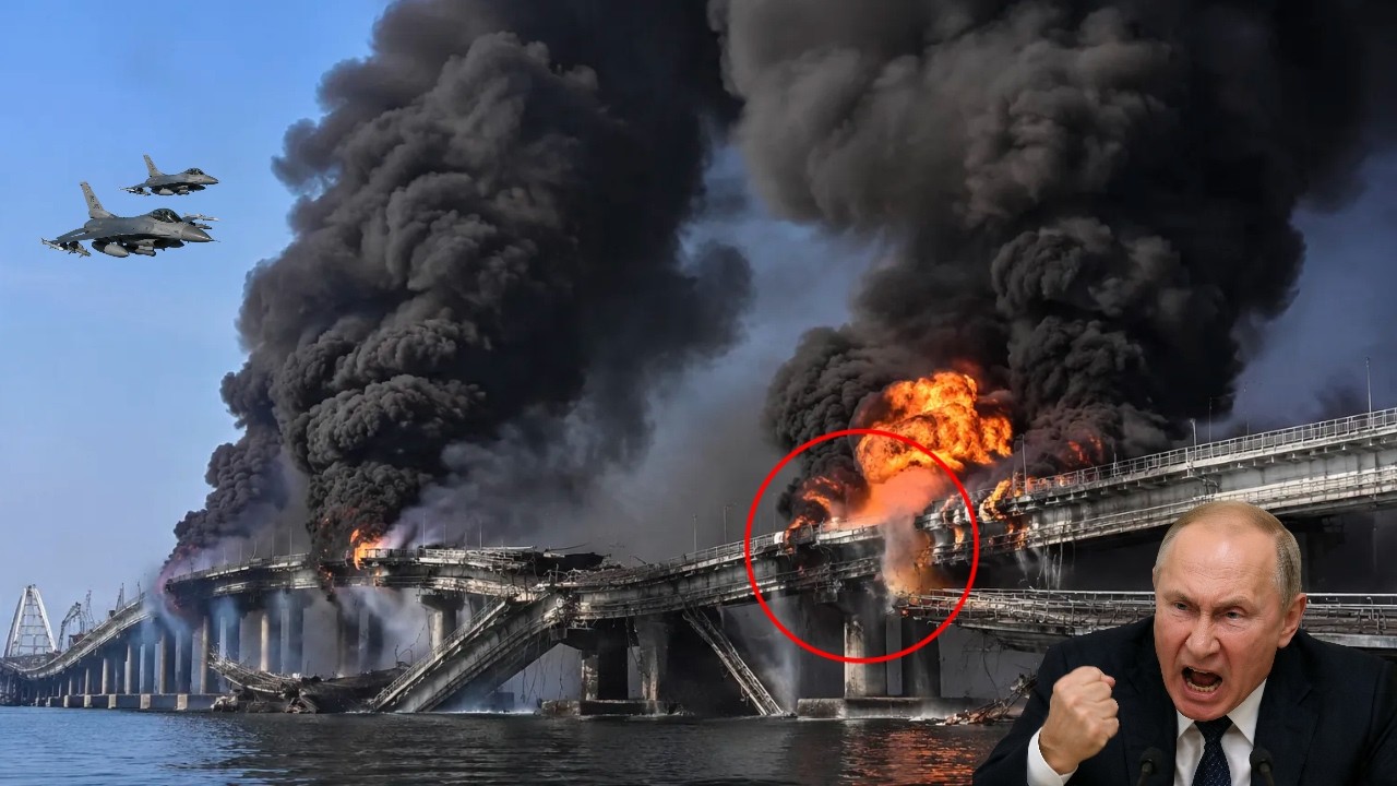 1 MINUTE AGO! PUTIN SHOCKED, 8-Ton F-16 Air Bomb Destroys Crimean Bridge!