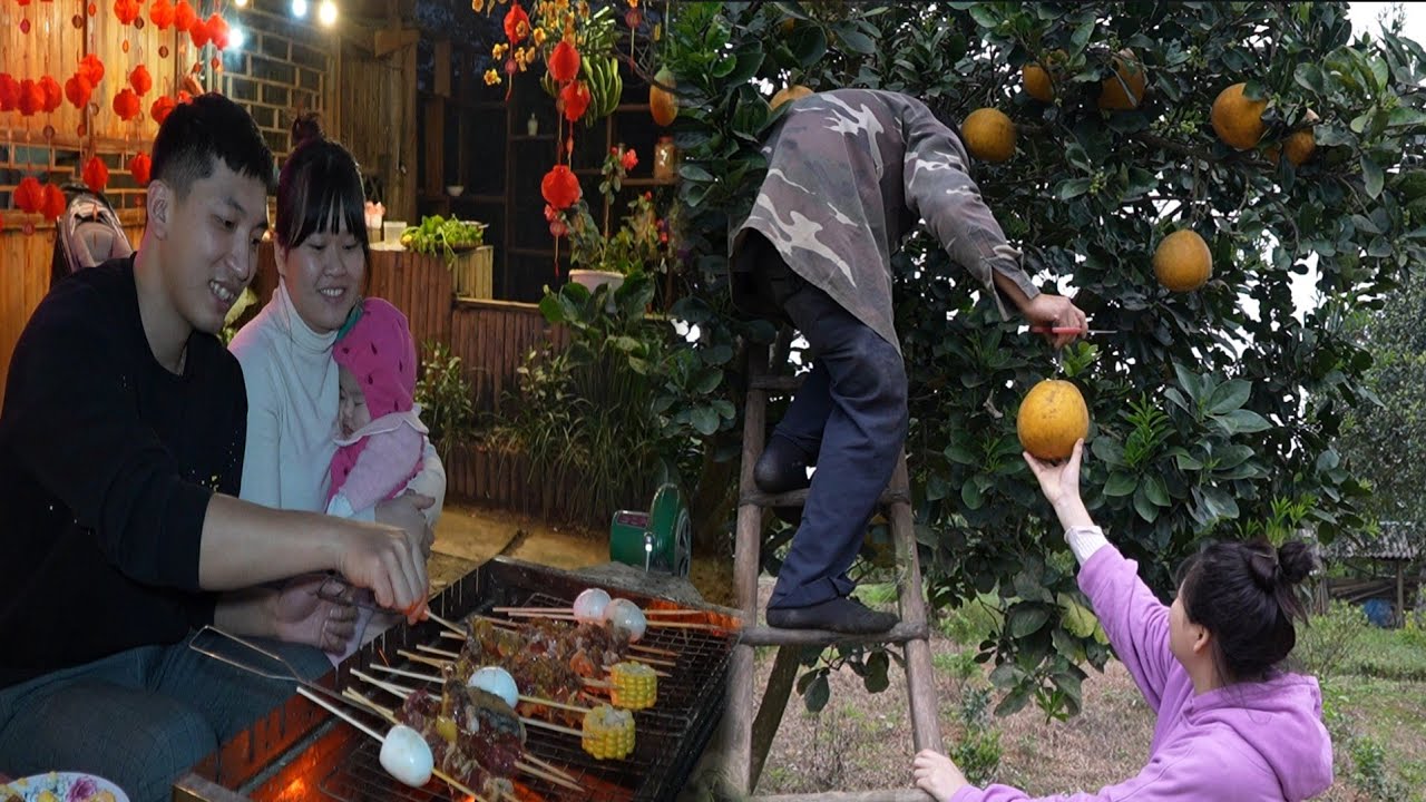 Tuan Washes Clothes for His Daughter Mat Mat While Thuy Harvests Pomelos