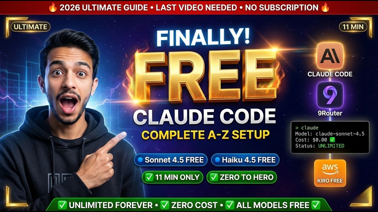 Claude Code Complete Setup 2026 | FREE Claude Sonnet 4.5 + 9Router | Zero to Hero in 11 Minutes 🔥