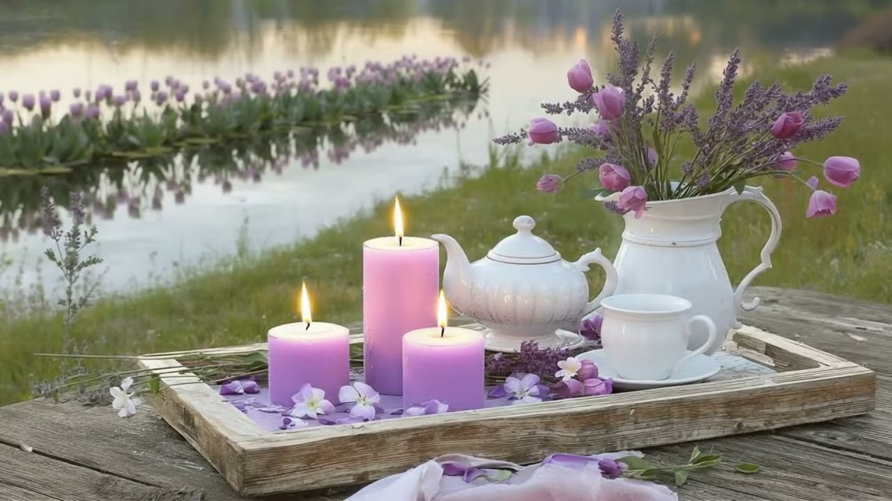Lavender Candlelight by the Lake 🌸Calm & Peaceful #Candlelight #CalmingAmbience #RelaxingNature