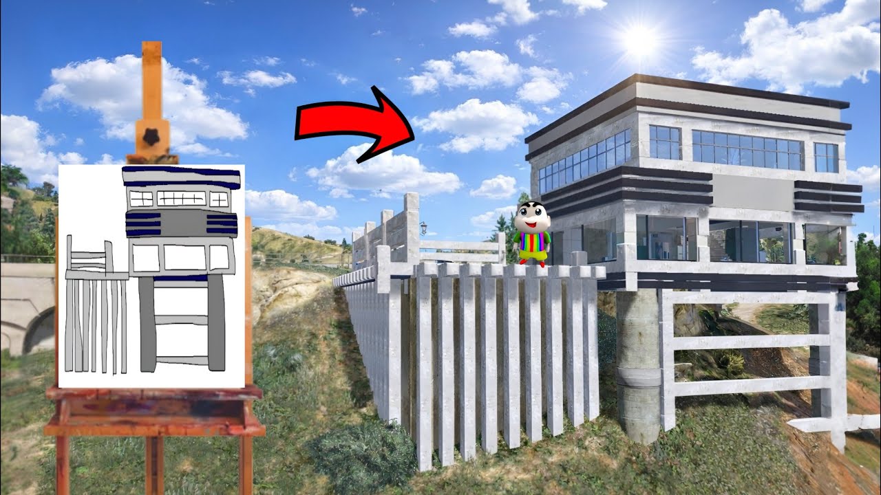 FRANKLIN AND SHINCHAN DRAW A MOUNTAIN HOUSE WITH HELP OF MAGICAL PAINTING BOARD IN GTA 5