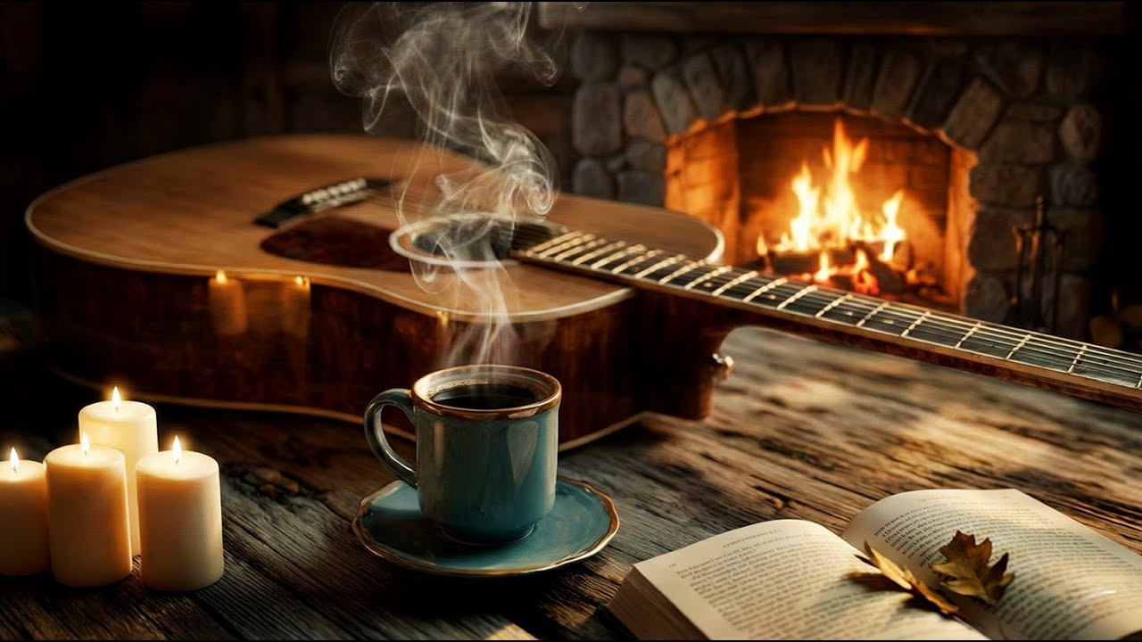 Soft Acoustic Guitar for Reading & Quiet Mind | Cozy Fireplace Ambience (2 Hours)
