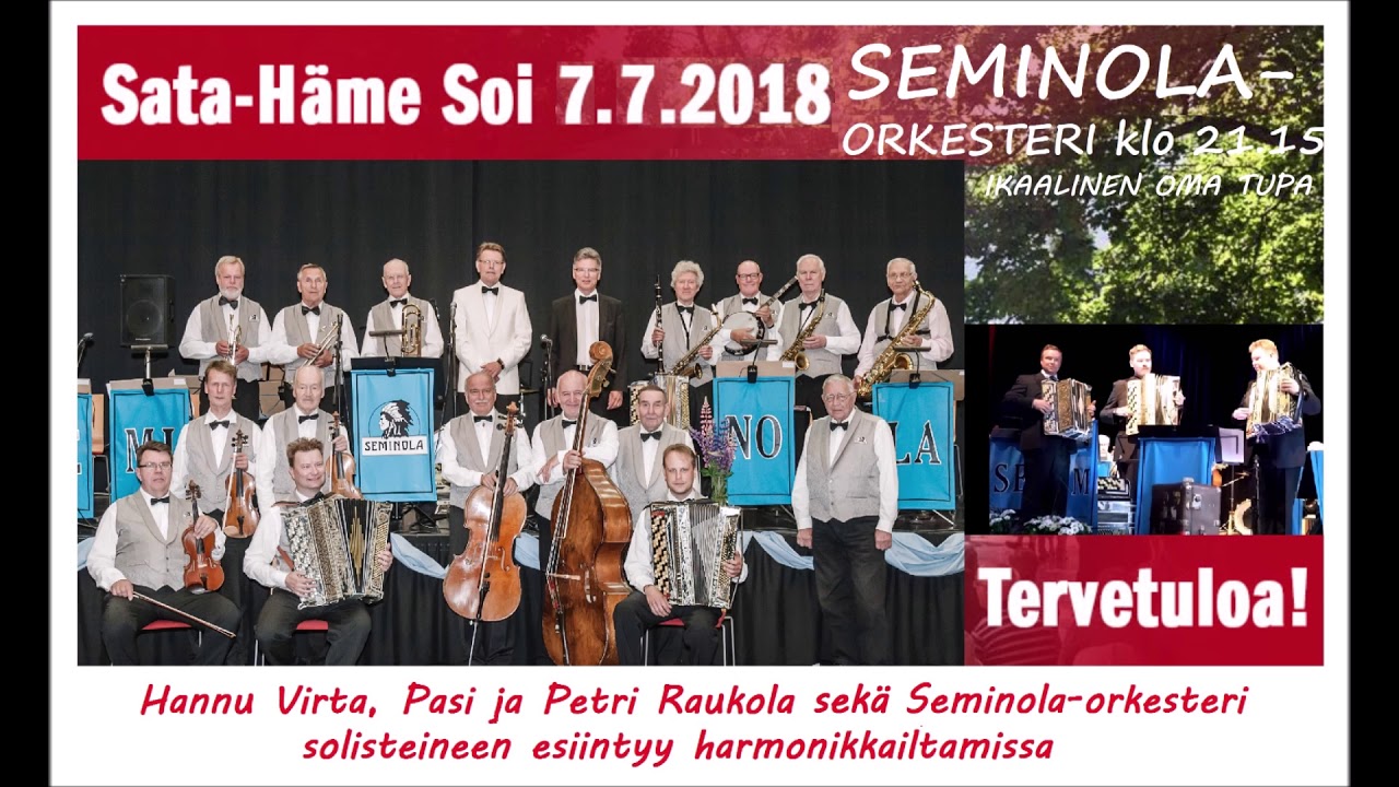 SEMINOLA-ORKESTERI SOLISTEINEEN, PASI JA PETRI RAUKOLA SEK&Auml; HANNU VIRTA IKAALISISSA 7.7.2018