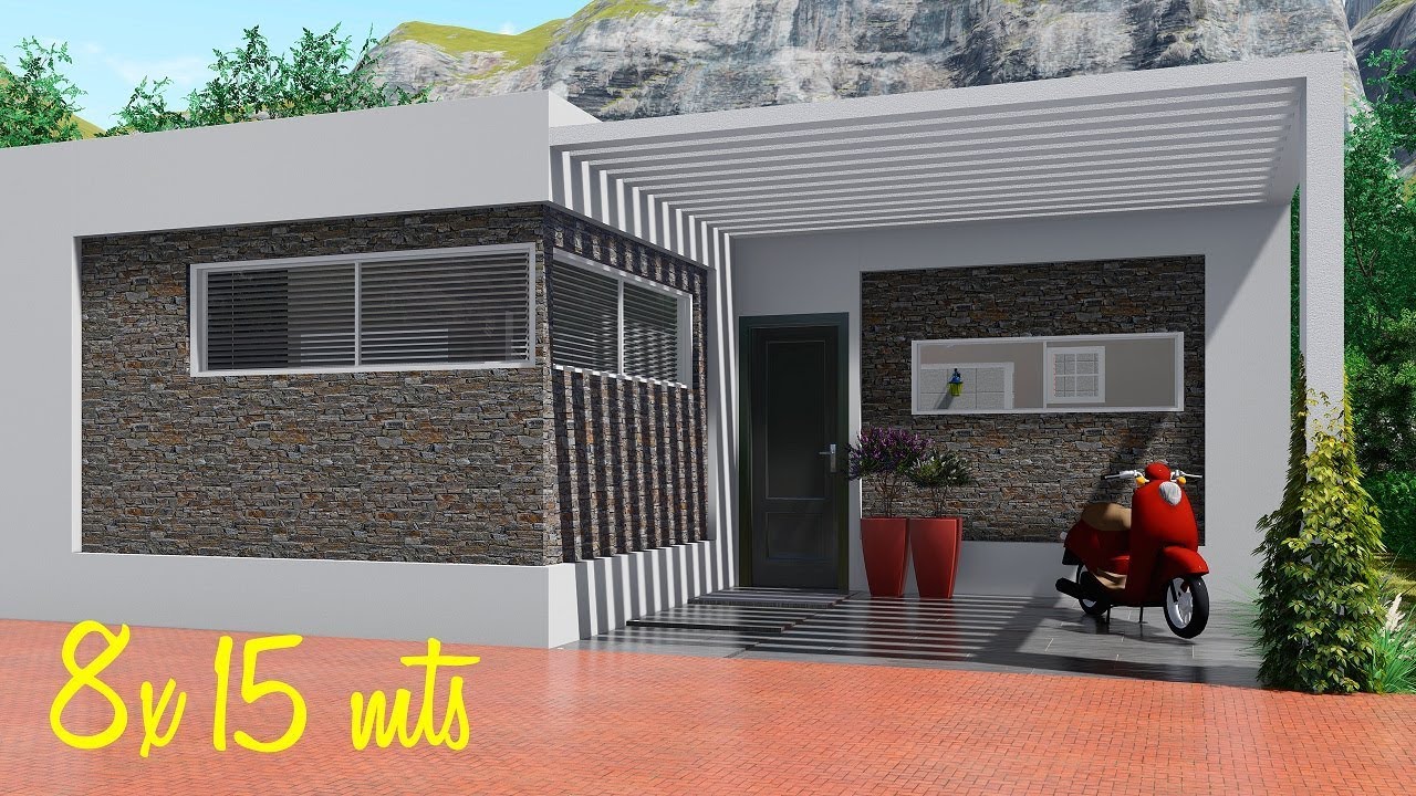Plano de casa de 8x15 metros con cocina abierta