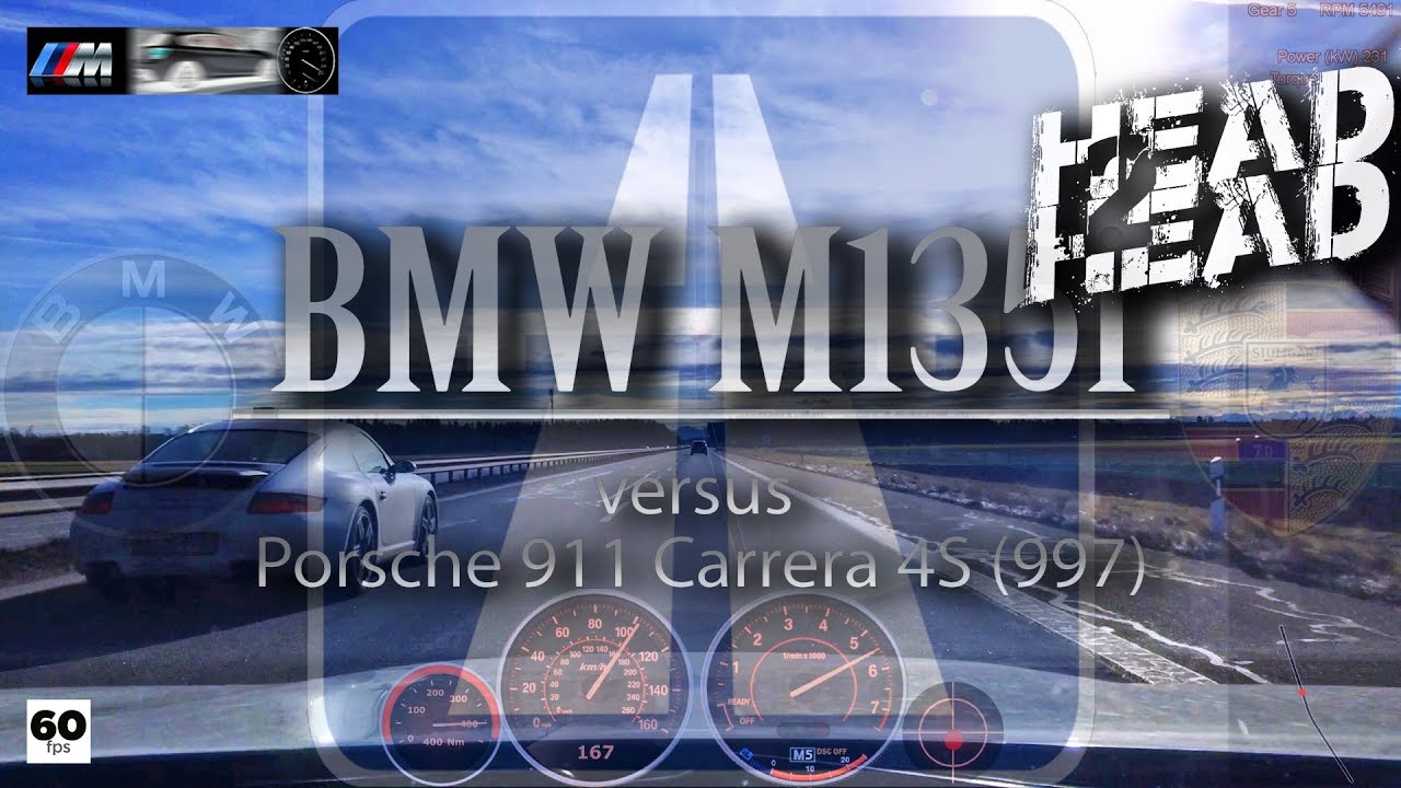 BMW M135i vs Porsche 911 997 Carrera 4S 997 Autobahn DriveAnalyser RaceRender