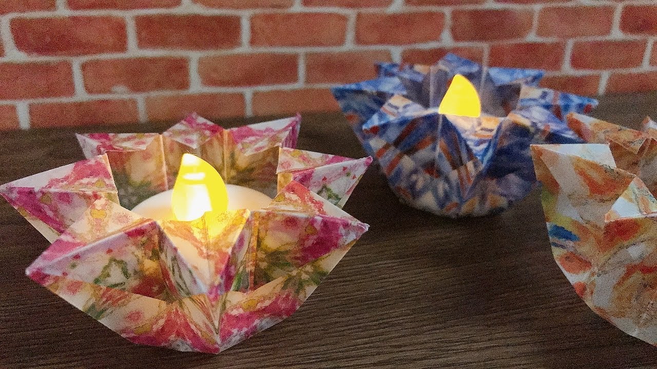 【折り紙箱】立体的でおしゃれな星の箱を作ってみた 作り方 折り紙1枚で作れます LEDキャンドルホルダー Origami Star Box.