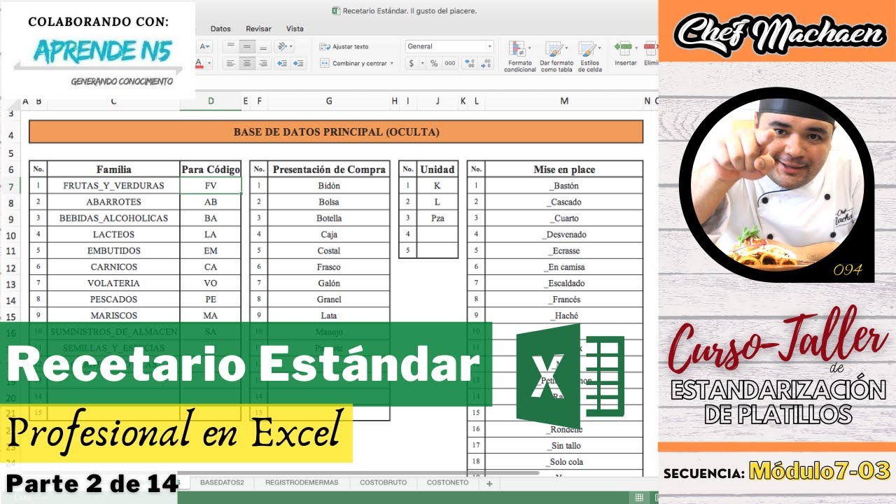 Recetario Estándar Profesional en Excel | Parte 2 | Receta Estándar |Costeo de Recetas |Módulo7-03