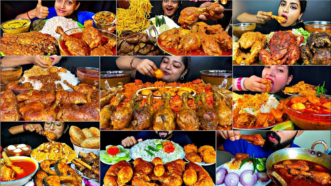 ASMR:Eating Spicy🔥🥵Lal Murgir Jhol With Basmati Rice🍚& Salad🥗Indian food Mukbang
