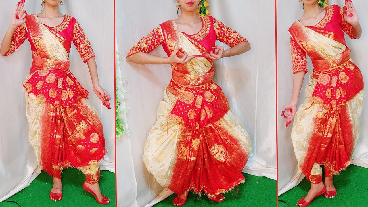 DRAPE YOUR NORMAL SAREE INTO BHARATNATYAM COSTUME|NO CUTTING NO SEWING|STEP BY STEP |HINDI