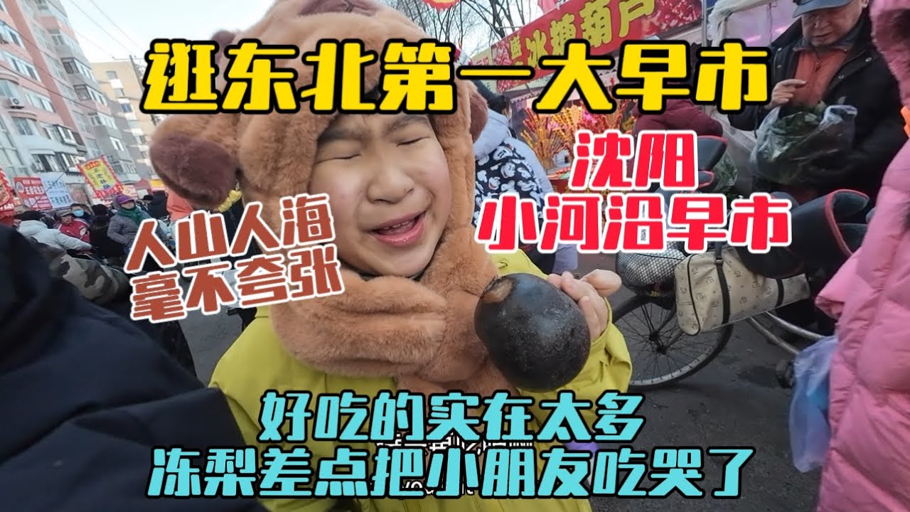 逛東北第一大早市，瀋陽小河沿早市，非常熱鬧好吃的特別多，小朋友第一次吃凍梨，差點把他給吃哭！