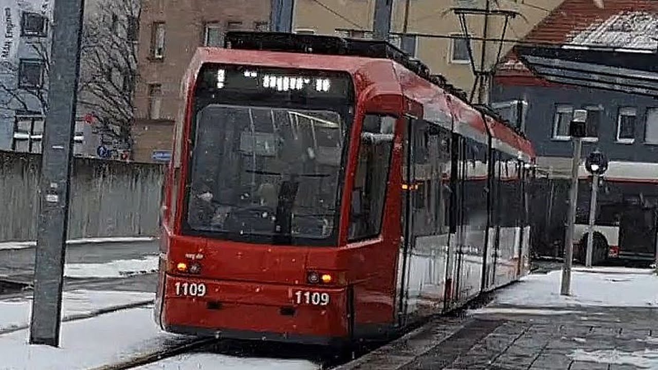 Straßenbahn Nürnberg GTN8 Wagen 1109 (mit Redesign) , von Südfriedhof bis Frankenstraße
